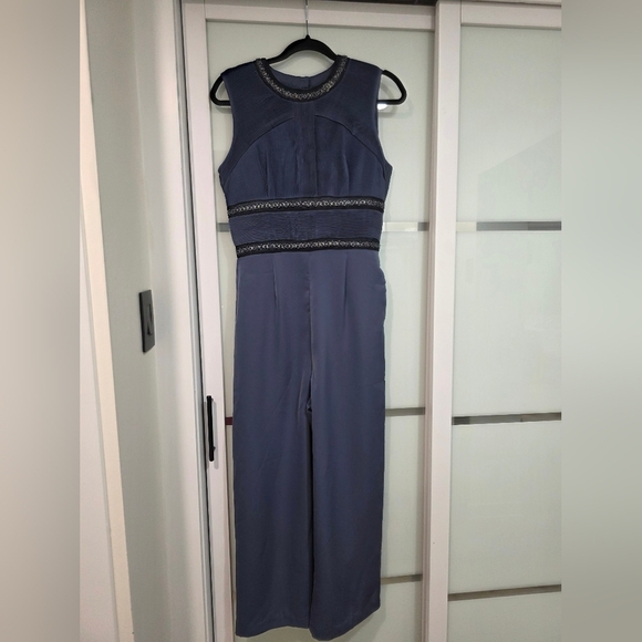 Asos Open Back Embellished Elegant Blue Jumpsuit - Picture 5 of 16